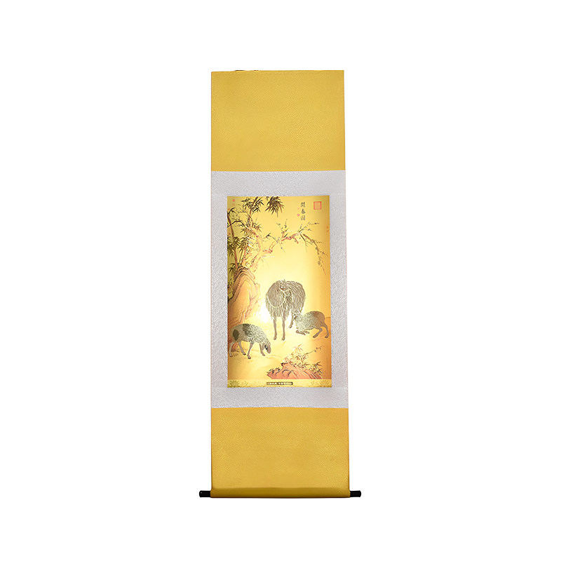 南京工美三羊开泰金箔卷轴装裱饰挂画非遗宋锦本命年羊年礼物装饰