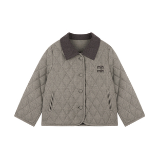 Amybaby女童套装冬季2025新款灰色格子保暖夹棉外套灰色半身裙