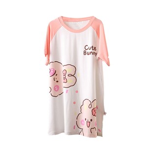 苞米布衣夏季薄款莫代尔女童短袖睡裙中大童卡通家居裙儿童睡衣