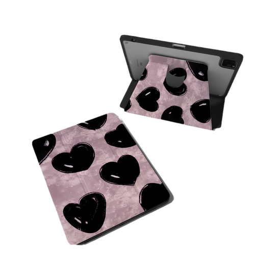 【新品x360旋转】适用于苹果平板保护套爱心ipad9保护套黑色air6亚克力pro11带笔槽mini第十代4透明5防弯2024
