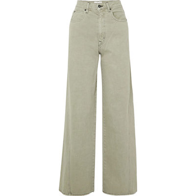 SLVRLAKE 女士高腰阔腿绿色牛仔裤