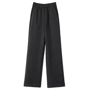 晚白年冬新款高腰加绒窄版阔腿裤遮肉显瘦垂坠利落直筒裤女