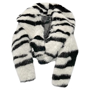 海宁时尚皮草外套女2025新款年轻款斑马纹大领环保狐狸毛大衣冬厚