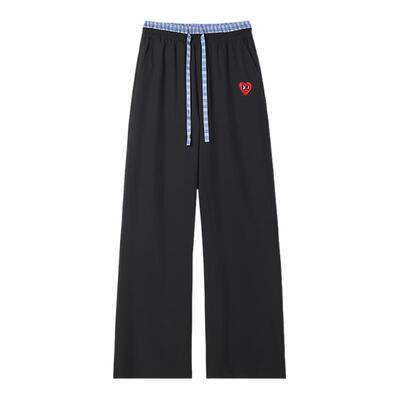 查尔斯桃心 2026年夏季冰丝休闲长裤子男直筒宽松格子抽绳系带