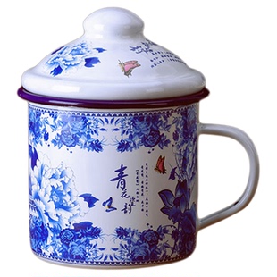 食品级搪瓷杯带盖大容量加厚瓷缸茶杯老式怀旧搪瓷缸水杯子大茶缸