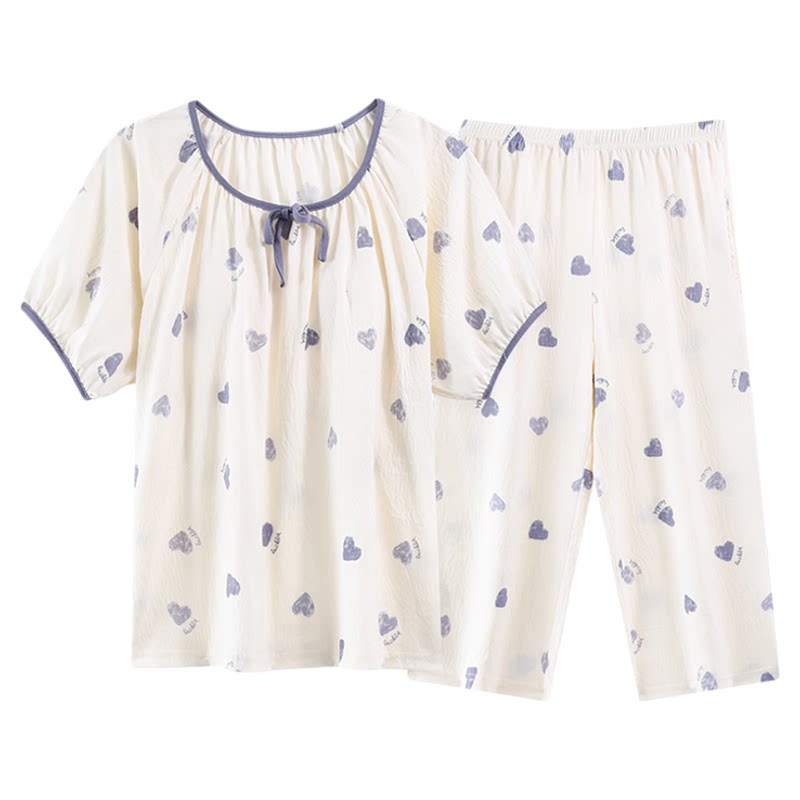 夏季短袖睡衣套装女自带胸垫一体