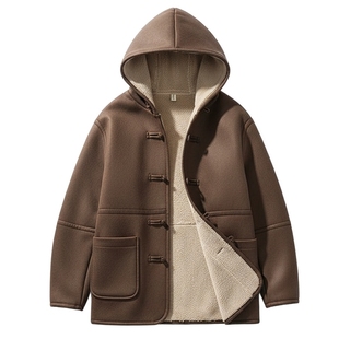 男士皮毛一体羊羔绒外套男加厚2025新款冬新中式国潮连帽夹克冬装