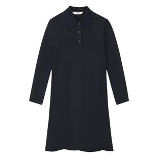 末未MIIWII24春长袖衬衫黑色连衣裙温柔风翻领双面针织呢L241146