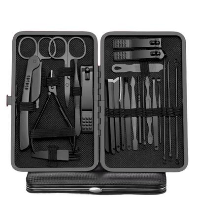 黑色指甲刀套装全套男士指甲剪套盒粉刺针甲沟专用修脚刀工具家用