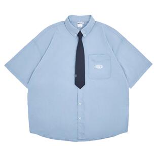 XXZXX配领带纯色短袖衬衣男女同款潮牌童装亲子装 夏季新款 3103