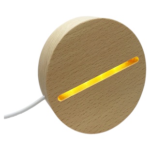 创意圆形10CM直径实木发光底座USB插电木质LED小夜灯立牌台灯摆件