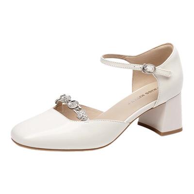 KISSKITTY牛皮方头粗跟玛丽珍鞋