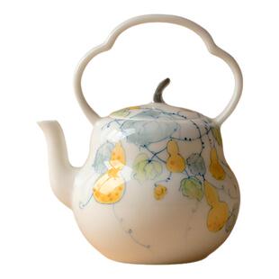 里作创意高档白瓷粉彩手绘葫芦提梁壶功夫茶具茶壶单壶泡茶壶单个