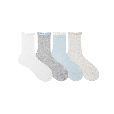 miu系袜子女夏季薄款蝴蝶结中筒袜荷叶边堆堆袜配玛丽珍鞋的袜子