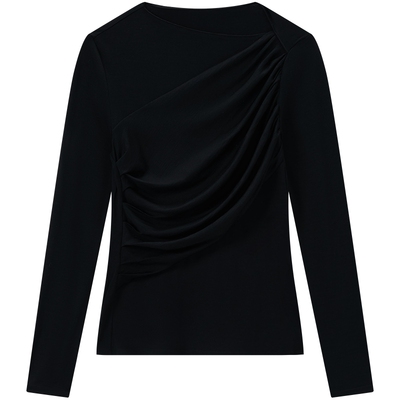 COMME MOI吕燕设计师早春女装抽褶紧身羊毛长袖上衣