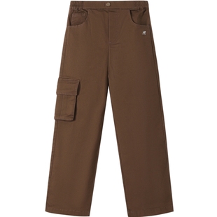 安奈儿女童装棉质单裤2024秋季新款休闲工装阔腿裤甜酷时髦直筒裤