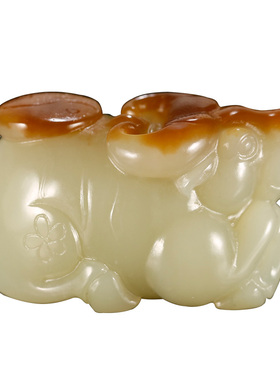 和田玉生肖牛手把件男款糖青白