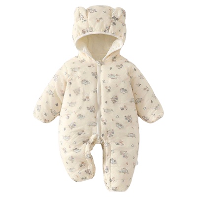 初生婴儿120g夹棉连帽连体衣秋冬