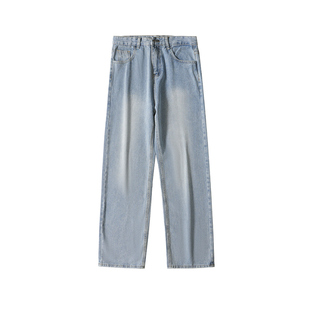 罗蒙牛仔裤男款秋冬季宽松美式高街复古直筒裤子男生加绒阔腿长裤