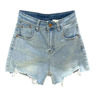 2024年夏新款弹力牛仔短裤女直筒毛边高腰显瘦热裤阔腿A字型学生