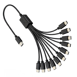 新款多头USB-A数据线一拖十10三合一分线器快速充手机充电线typec多接口usb数据线C口多功能Type-C黑色转换器