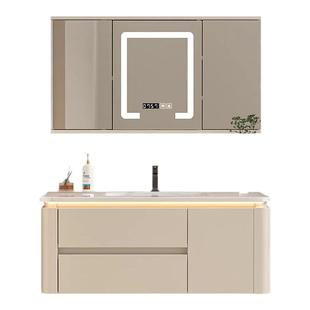 风水镜浴室柜陶瓷一体盆卫生间洗漱台面洗脸盆柜组合洗手池奶油风