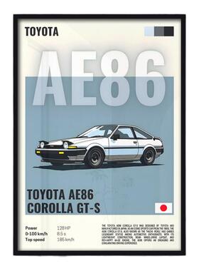 手绘世界名车海报挂画丰田AE86