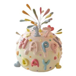 网红同款彩色礼花火生日蛋糕装饰插件happy birthday字母烘焙模具