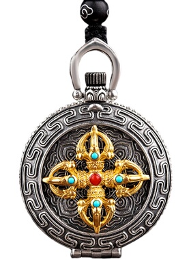 镂心可打开纯银复古转动吊坠男士