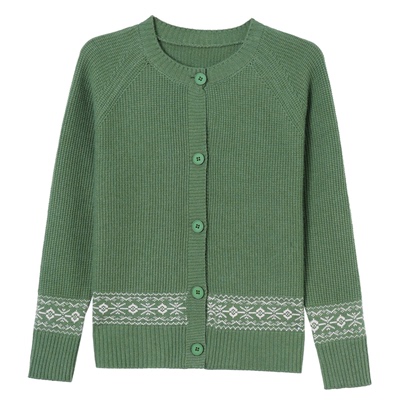 恒源祥圆领羊毛衫简约提花开衫女