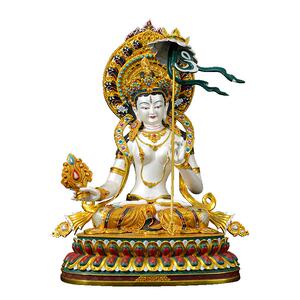 藏式鎏金彩绘大白伞盖母铜像摆件