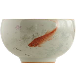 闻说|景德镇市纯手绘天青汝窑品茗杯《自在鲤》晓华制