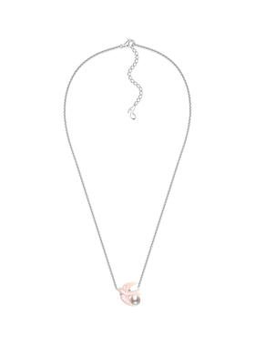 YUMMIE优米珠宝飞燕项链S925淡水珍珠银镶嵌粉色天然贝母锁骨吊坠