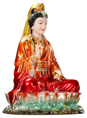 汉白玉观音菩萨坐莲佛像真身摆件南海观世音家用佛堂大慈大悲家居