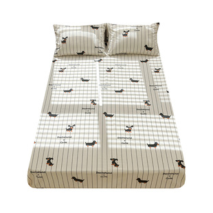 高档加厚老粗布条纹腊肠狗纯棉床单单件100全棉床笠枕套四季可用