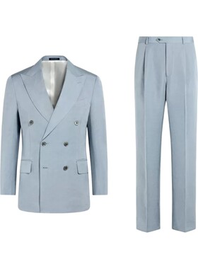 SUITSUPPLY中蓝色亚麻混纺西装