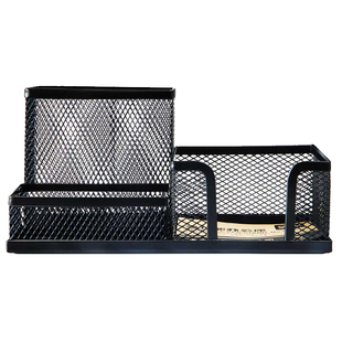 得力笔筒金属网纹笔筒笔架方形笔插网格收纳盒笔座多功能办公组合桌面收纳盒得力文具