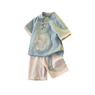 男童汉服夏季薄款中国风儿童古装演出服唐装宝宝周岁礼服棉麻套装
