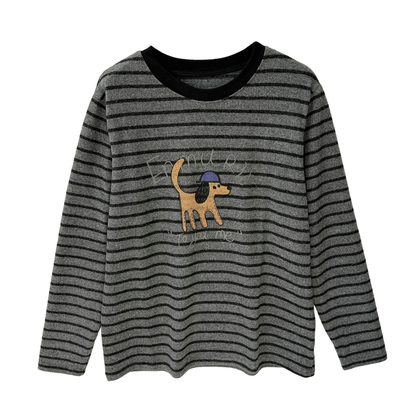 圆领条纹长袖德绒打底衫女可外穿