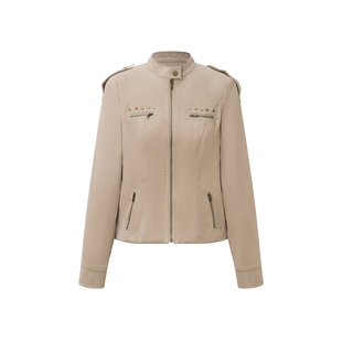 AE30 Saint 复古植绒短款修身皮衣 正肩重工撞钉立领夹克外套