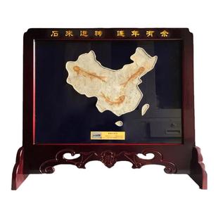 辽西狼鳍鱼化石群鱼地图化石标本乔迁送礼仿古风摆件收藏礼盒