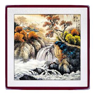 国画手绘斗方山水画水墨办公室客厅入户玄关挂画沙发正方形装饰画