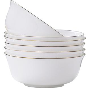 陶瓷面碗单个家用大号吃面碗纯白釉下彩餐具金边大碗6寸骨瓷汤碗