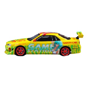 潮艺TM 1:64 日产尼桑GT-R R34 EVA初音动漫 致青春 合金汽车模型