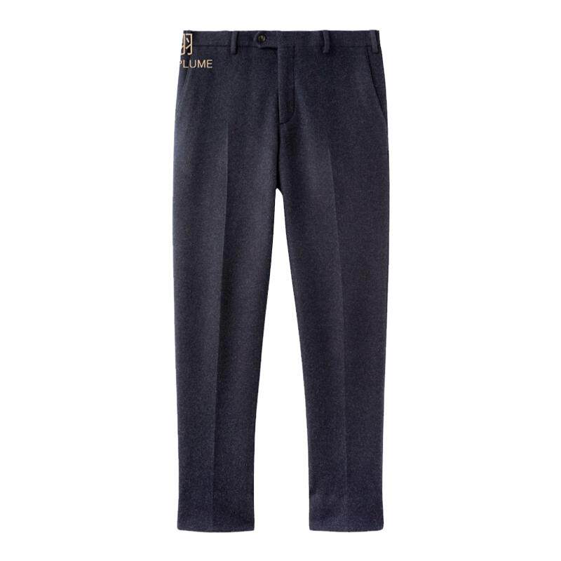 Loro Piana/诺悠翩雅男裤海军蓝羊绒混纺平纹针织保暖长裤