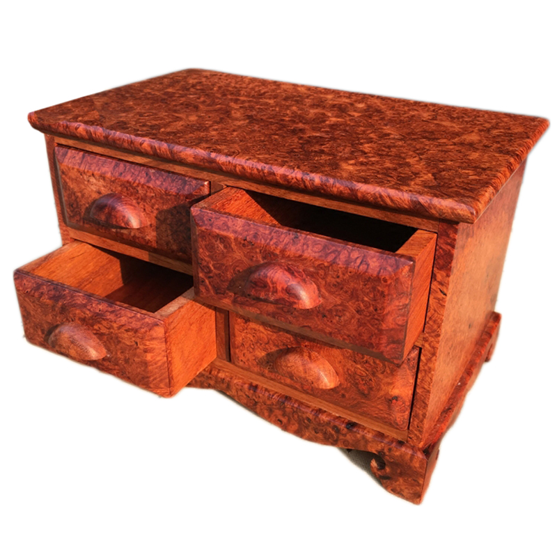 缅甸花梨树瘤收纳盒瘿木影子木实木质首饰柜工艺品摆件红木首饰盒