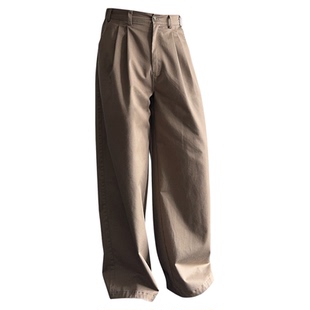 MM1定制水洗斜纹面料松紧带阔腿中腰男直筒宽松长裤baggy休闲西裤