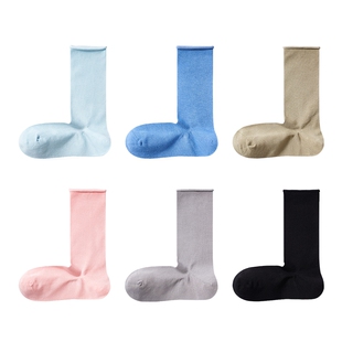 上森蓝色袜子女春夏款桑蚕丝袜白色堆堆袜卷边纯色中筒袜配小皮鞋