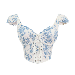 POET WONG【南法甜心】DESIGN系列 纯棉定制印花设计感鱼骨小上衣