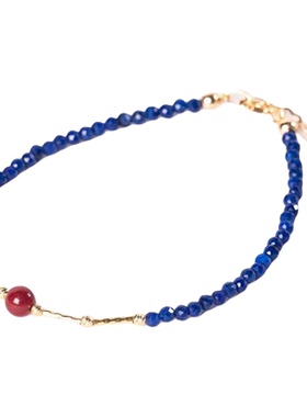 天然原矿7A品质青金石朱砂转运珠纯18k金小众高级感手串手链au750